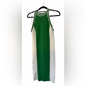 NWT Daily Practice Fitted Midi Sleeveless Sweater Dress in Green and White